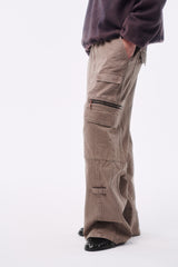 GARMENT-DYED DISTRESSED BELT LOOP POCKET CROSS PLEAT COLOR-TOOTH ZIPPER DRAWSTRING CARGO PANTS