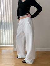 Solid color casual banding wide pants