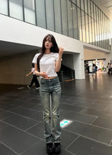 ロングDウォッシュドストレートフレアデニム