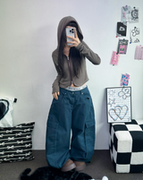 STRIPE SLIN クロップドフーディージップアップ 🤎❤🩶🖤3COLOR