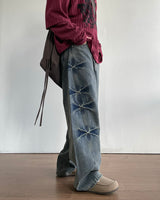 Pin Curved Denim Pants