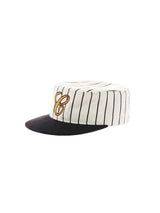6CRAYON  Retro Flat Top Baseball Cap - Striped Wool Blend with Embroidered Letters