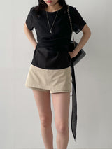 Blooming Wrap See-through Short Sleeve Blouse