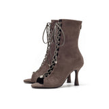 Suede Cross-Ring Open Toe Heel(Khaki)