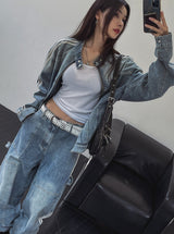 Wings Track Gradient Pinch Denim Jacket