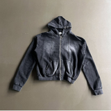 [Unisex] Pigment curved crop hood zip up