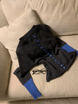 Page Unbalanced Button Color Block 長袖ニットカーディガン (3 Colors)