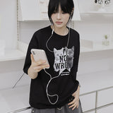 ノーキャットディスクリみネーションオーバーフィット半袖Tシャツ Neko sabetsu hantai_BLACK