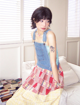 Chemical Girls Elastic waist A-line denim patchwork long strap dress