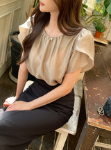 Muse Round Neck Shirred Tulip Blouse