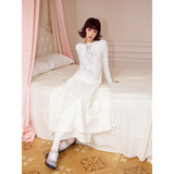Mid-rise white butterfly floral skirt