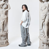 シャーリングワイドバンディドパンツ (GRAY)