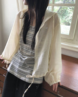 Galli See-Through Strap Hooded Long Sleeve Cardigan