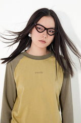 Color-blocked raglan sleeve slim-fit comfortable long-sleeve T-shirt