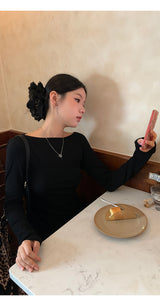ブラックバッグシースルーパッドボウロングスリーブTシャツ