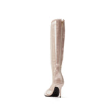 Satin See-Through Open Toe Boots Heel(Beige)