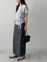 Blooming Wrap See-through Short Sleeve Blouse