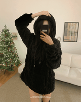 [UNISEX]スノーケーブルフリースロングスリーブフーディー