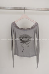 ローズレースオフショルダーTシャツ