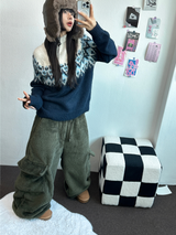 テディベイビー🤎🐻🧸 オーバーカーゴストリングファーパンツ 💚🤎🖤🧡4カラー
