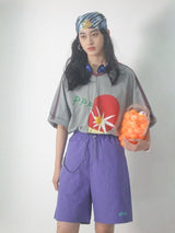 Mesh panel printed casual shorts