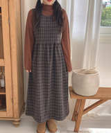 Brownie checkered bustier long skirt sleeveless autumn winter guest look date look 