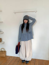 Hokam Brushed Stripe Frill Turtleneck Tee