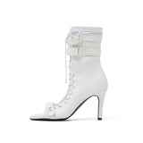 ダブルストラップレースアップオープントゥヒール(White)