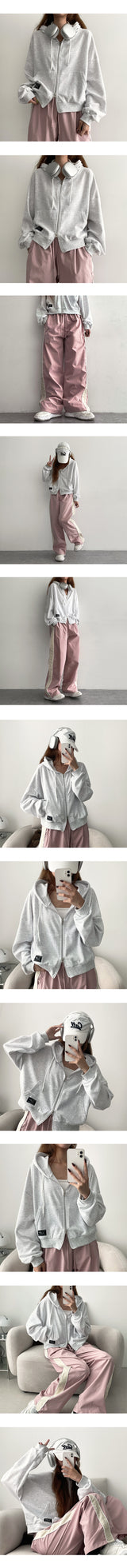 Early Patch Semi-Cropped Hooded Zip-Up