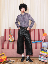 Relaxed and loose eight-inch leather pants with texture sensation