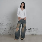 C VINTAGE DESTROYED WIDE DENIM PANTS_VINTAGE