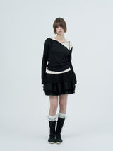 dot wrap layered hoodie / black