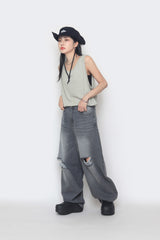 destroyed balloon denim pants