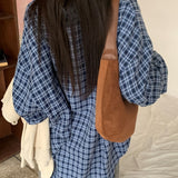 [Same-day shipping🚚/Jangmaru look☔] Bow overfit boxy fit long-sleeved checkered shirt 2 colors