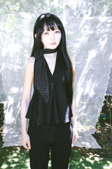 RIBBON HALTER PEPLUM TOP BLACK