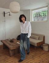 Side pin tuck balloon wide denim