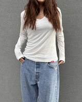 Vネックロングスリーブトップ (WHITE) ウィメンズ