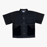 reverse terry pocket denim shortsleeve shirt_black