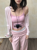 Baby Cloud Lace Ribbed Bra Cap Sleeveless Top
