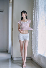 [Limited quantity] Coquette Lace Shirred Fold-Over Shorts