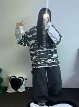 ミリタリーレイヤードオーバーフィットロゴスリーブTシャツ 🩶💚🤍2カラー