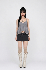 LACE BREEZE BUTTON CAMI TOP (WHITE, VIOLET GRAY 2COLORS!)