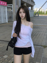 26SS★ [MADE/Knit + Sleeveless Set] レチロールアップシースルーニットノースリーブセット