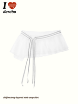 chiffon strap layered mini wrap skirt