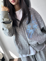 トイド ブルー ナンバー スター パッチ タトゥー ジップ フーディー 2カラー