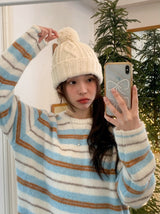Multi Border Wool Hairy Loose Knit (2color)