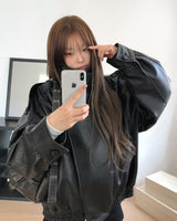 Saint High-Neck Unbalanced Leather Jacket