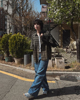 Mega washing checked layered shirt