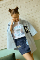 Sky Blue Classic Big Logo Crew Neck White Short Sleeve T-shirt [Unisex]
