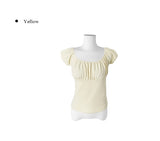 Bogi Shirring Flower Embroidery Slim Short Sleeve T-shirt